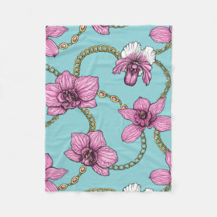 Manta Polar orquídeas y cadenas, rosa y azul