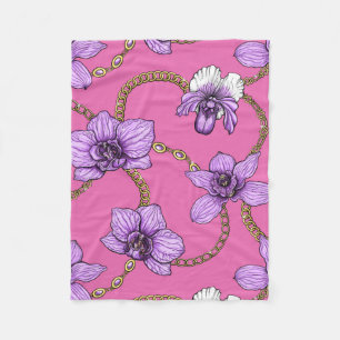 Manta Polar orquídeas y cadenas, violetas y rosas