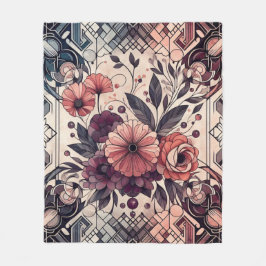Manta Polar Oscuro Romance Borgoña Art Deco Verano Floral