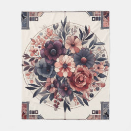 Manta Polar Oscuro Romance Borgoña Art Deco Verano Floral