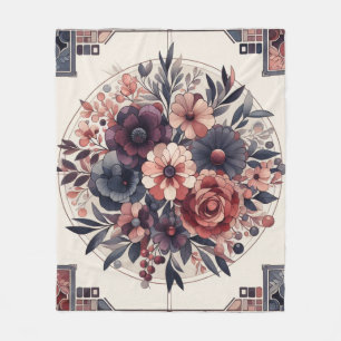 Manta Polar Oscuro Romance Borgoña Art Deco Verano Floral