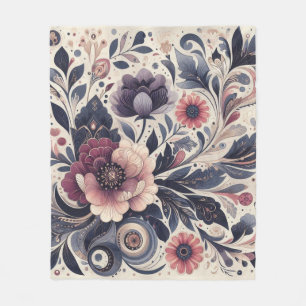Manta Polar Oscuro Romance Borgoña Art Deco Verano Floral