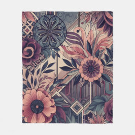 Manta Polar Oscuro Romance Borgoña Art Deco Verano Floral