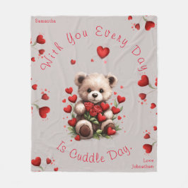 Manta Polar Osito de peluche corazones rosas Día de San Valent
