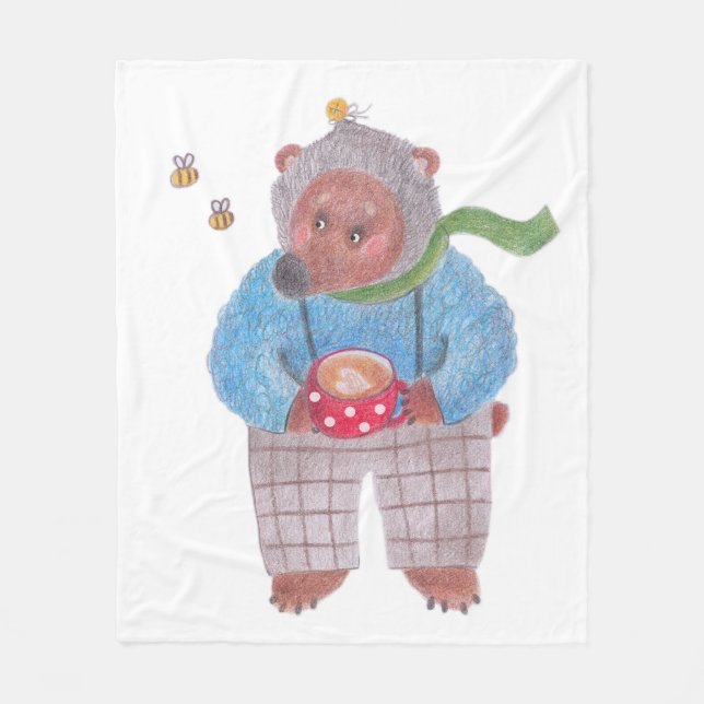 Manta Polar Oso, abejas y capuchino (Anverso)