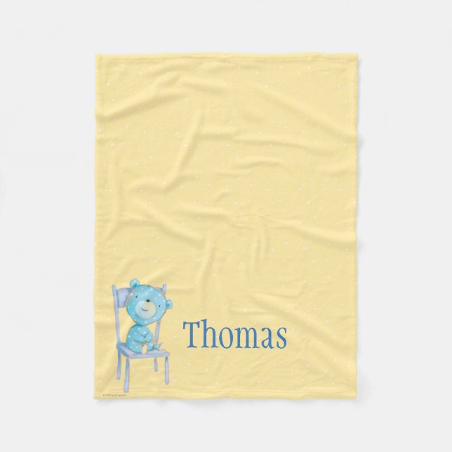 Manta Polar Oso azul del calicó que sonríe en silla (Anverso)