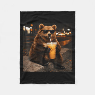 Manta Polar Oso bebiendo café helado divertido meme animal hom