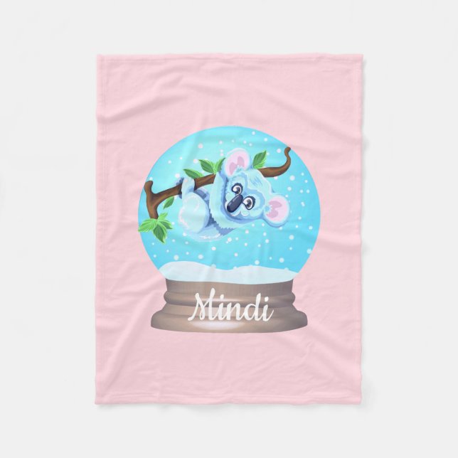 Manta Polar Oso de Koala lindo globo de nieve azul (Anverso)