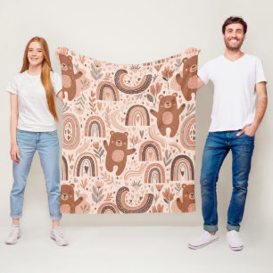 Manta Polar Oso de peluche boho arcoíris marrón beige rubor