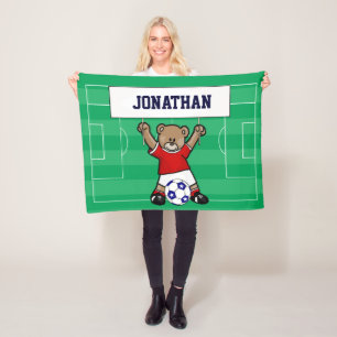 Manta Polar Oso de peluche de fútbol personalizado (rojo)