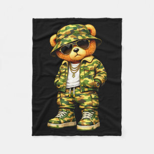 Manta Polar Oso de peluche de hip hop camuflado gangsta genial