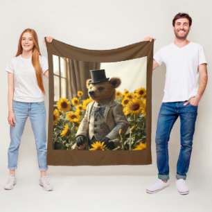 Manta Polar Oso de peluche elegante en los girasoles