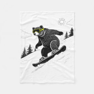 Manta Polar Oso de snowboard, deportes de invierno divertidos,
