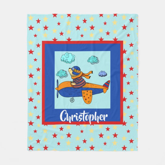 Manta Polar Oso en el avión, niño lindo y personalizado (Anverso)