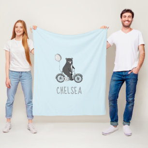 Manta Polar Oso escandinavo en bicicleta azul Minimalista