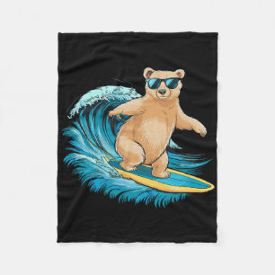 Manta Polar Oso Grizzly Surfista Playa Verano Tabla De Surf Su
