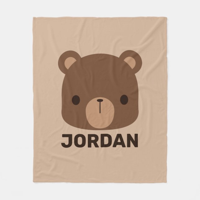 Manta Polar Oso marrón lindo con nombre personalizado (Anverso)