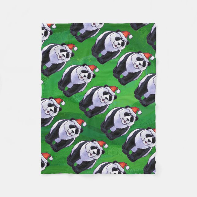 Manta Polar Oso Panda en Santa Hat en Green (Anverso)