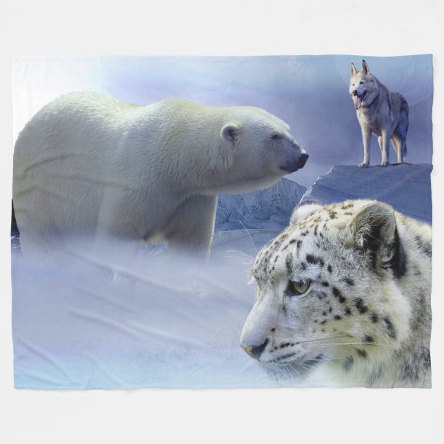 Manta Polar Oso Polar, Leopardo de Perro y Nieve (Frente (Horizontal))