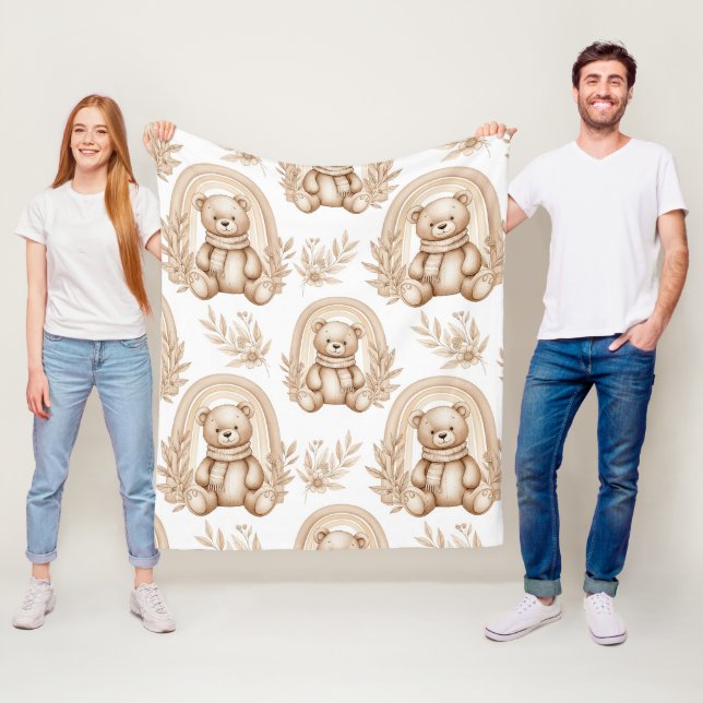 Manta Polar Oso Teddy Boho Arcoíris Floral Neutral (In situ)