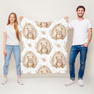 Manta Polar Oso Teddy Boho Arcoíris Floral Neutral (2)
