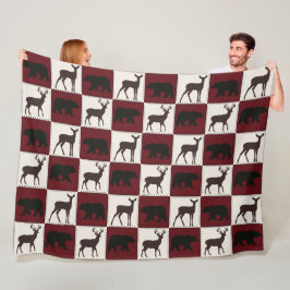 Manta Polar Oso y ciervo rústicos, plazas rojas y crema oscura