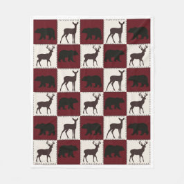 Manta Polar Oso y ciervo rústicos, plazas rojas y crema oscura