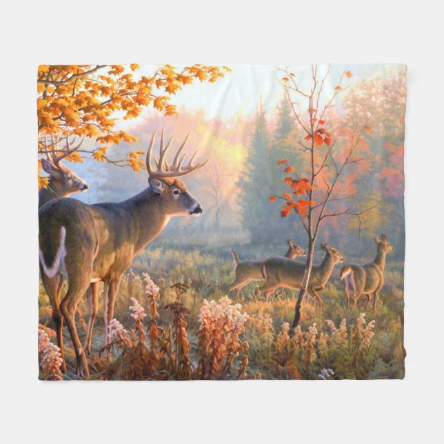 Manta Polar Otoño Deer Bucks n hace pradera forestal (Frente (Horizontal))