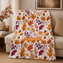 Manta Polar Otoño Personalizado – Hojas y Bellotas Nombre