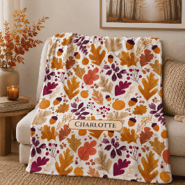 Manta Polar Otoño Personalizado – Hojas y Bellotas Nombre