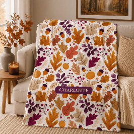 Manta Polar Otoño Personalizado – Hojas y Bellotas Nombre