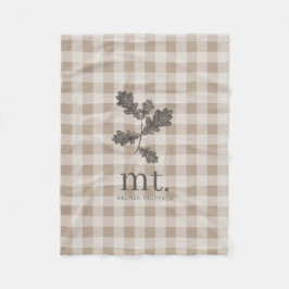 Manta Polar Otoño Taupe Plaid Foliage Monograma Iniciales