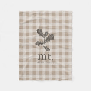 Manta Polar Otoño Taupe Plaid Foliage Monograma Iniciales
