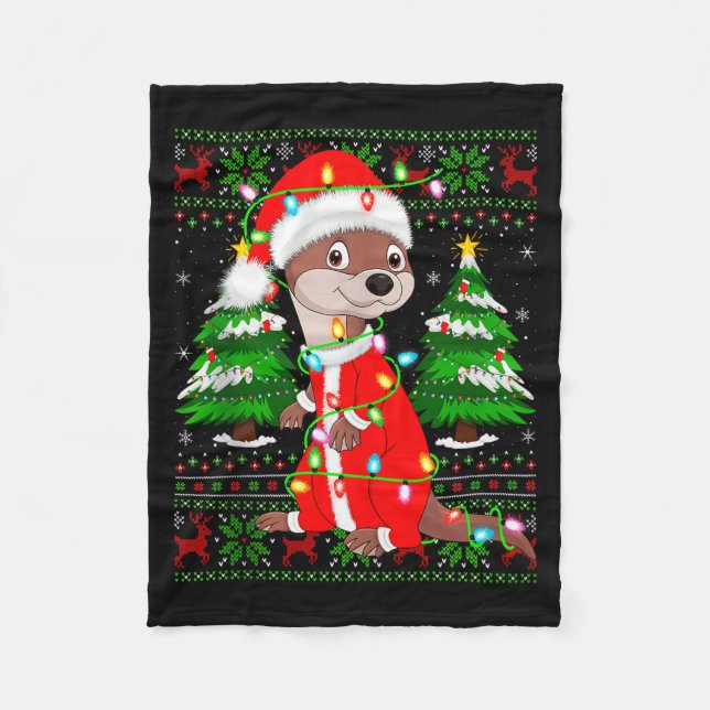 Manta Polar Otter Christmas Lights Santa Costume Ugly Xmas Swe (Anverso)