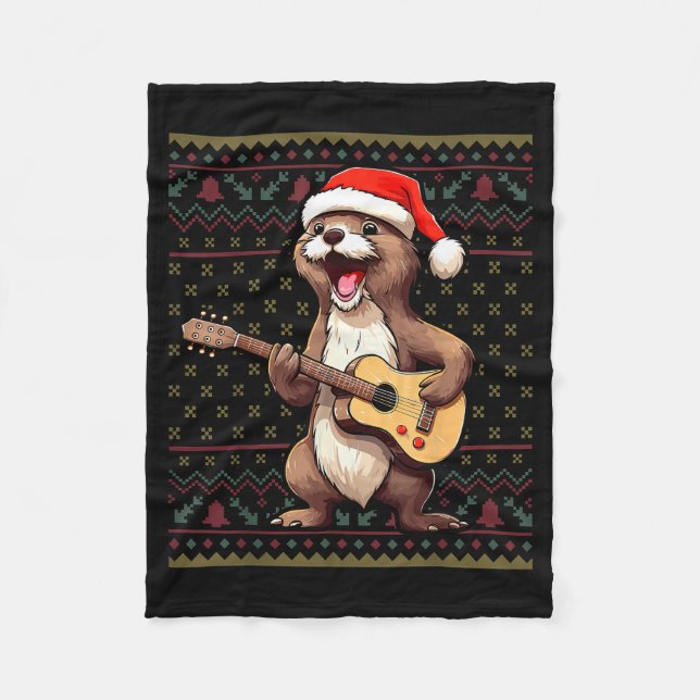 Manta Polar Otter Christmas Ugly Shirts Otter Playing Guitar X (Anverso)