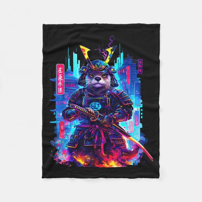 Manta Polar Otter Katana Cyberpunk Neon Samurai Japanese Art  (Anverso)