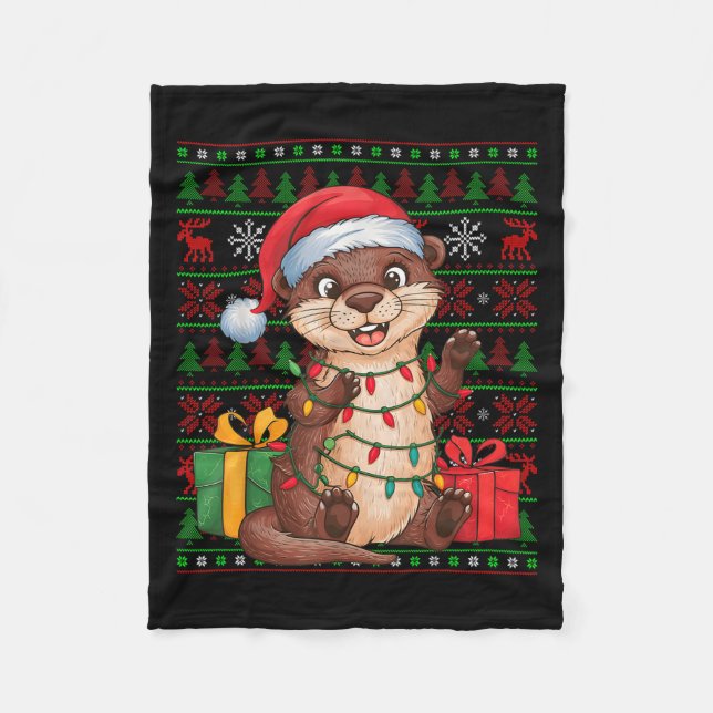 Manta Polar Otter Xmas Lights Ugly Santa Hat Otter Christmas  (Anverso)