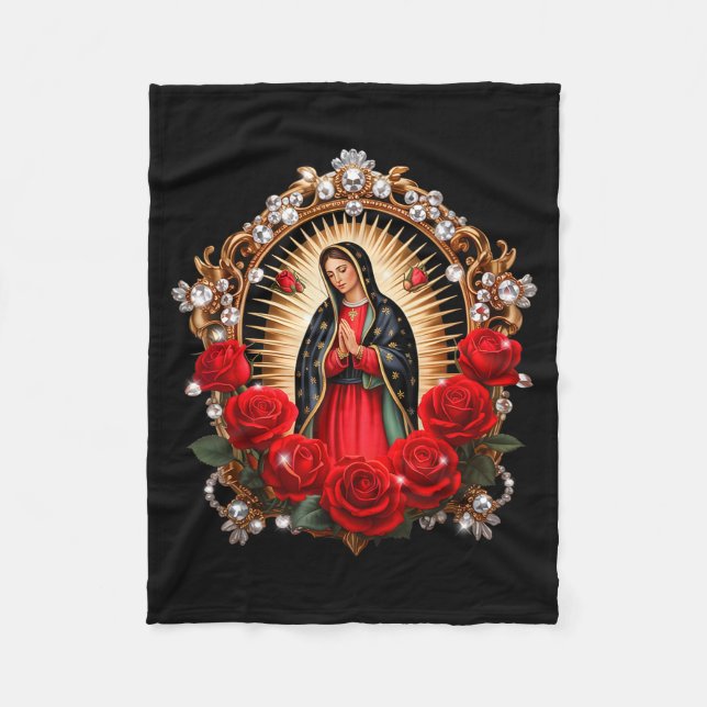 Manta Polar Our Lady Guadalupe Saint Virgin Mary In Roses Flow (Anverso)