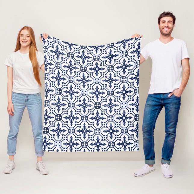 Manta Polar Oveja decorativa geométrica azul marroquí (In situ)