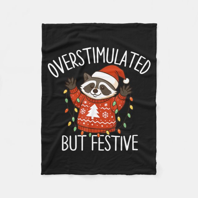 Manta Polar Overstimulated But Festive Christmas Racoon Men Wo (Anverso)