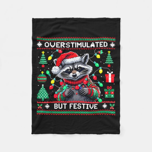 Manta Polar Overstimulated But Festive Raccoon Christmas  (Anverso)