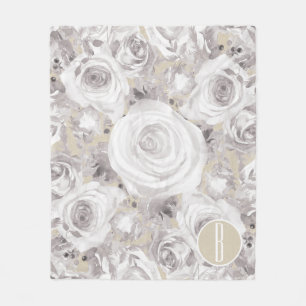 Manta Polar Óxido Blanco Rosas De Invierno Shabby Chic Kraft