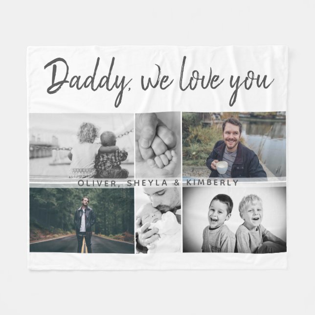 Manta Polar Padre con hijos y padre familiar 6 Collage de foto (Frente (Horizontal))