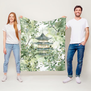 Manta Polar Pagoda asiática acuarela en paisaje verde (13)