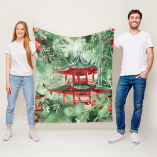 Manta Polar Pagoda asiática acuarela en paisaje verde (14)
