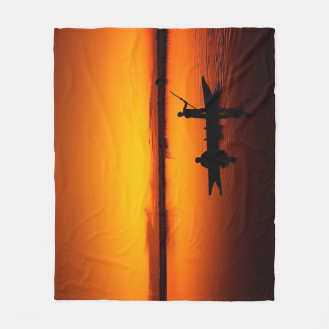 Manta Polar Paisaje atardecer con un barco-68465 (Anverso)