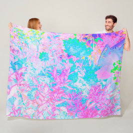 Manta Polar Paisaje de Hortensias Azul Acuático y Rosa Calient