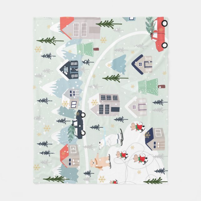 Manta Polar Paisaje de invierno de oso polar, antecedentes de  (Anverso)