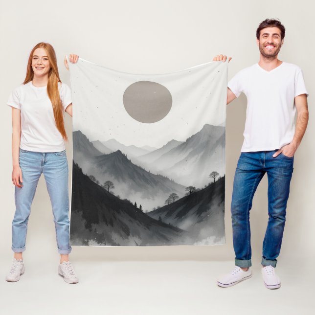 Manta Polar Paisaje de montaña blanca y negra (In situ)