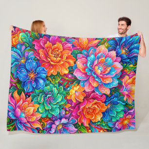 Manta Polar Paisaje de sueños de flores vibrantes – Boho psico